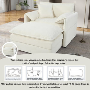 English Elm Oversized Chenille Recliner Chair with Movable Ottoman for Modern Living Spaces Beige W3163S00051