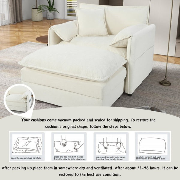 English Elm Oversized Chenille Recliner Chair with Movable Ottoman for Modern Living Spaces Beige W3163S00051