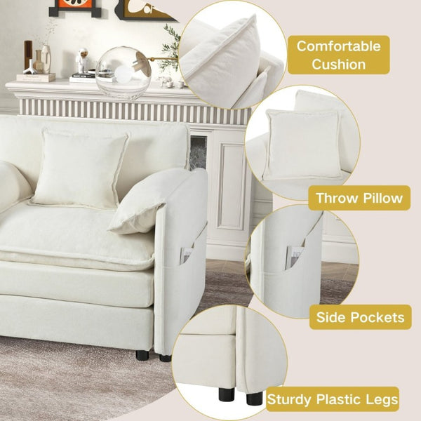 English Elm Oversized Chenille Recliner Chair with Movable Ottoman for Modern Living Spaces Beige W3163S00051