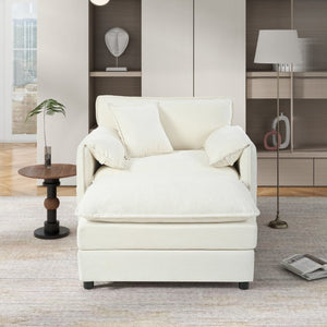 English Elm Oversized Chenille Recliner Chair with Movable Ottoman for Modern Living Spaces Beige W3163S00051