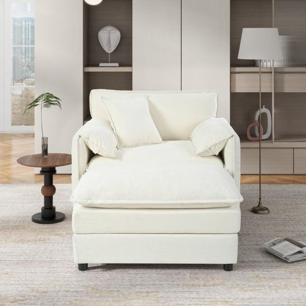 English Elm Oversized Chenille Recliner Chair with Movable Ottoman for Modern Living Spaces Beige W3163S00051