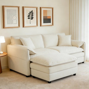 English Elm Old:w3163s00010 Chenille Modular Sectional Sofa with Ottoman Deep Seat Cloud Comfort Living Beige W3163S00052