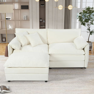 English Elm Old:w3163s00010 Chenille Modular Sectional Sofa with Ottoman Deep Seat Cloud Comfort Living Beige W3163S00052