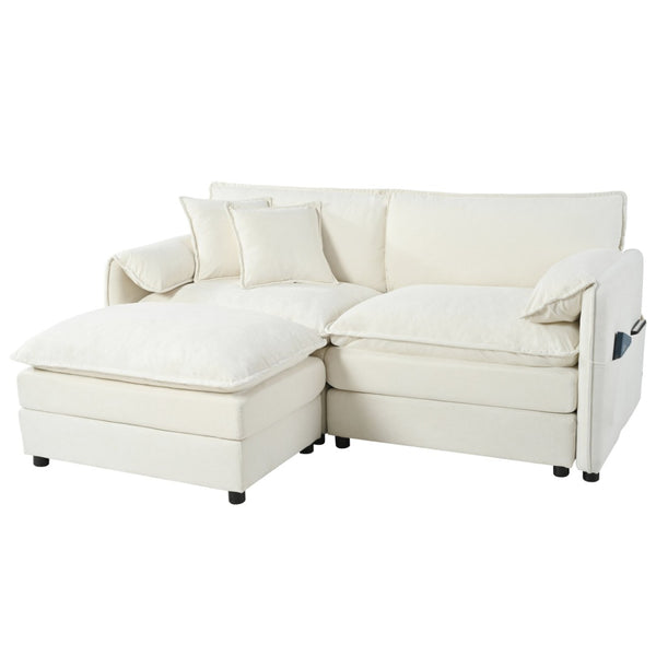 English Elm Old:w3163s00010 Chenille Modular Sectional Sofa with Ottoman Deep Seat Cloud Comfort Living Beige W3163S00052