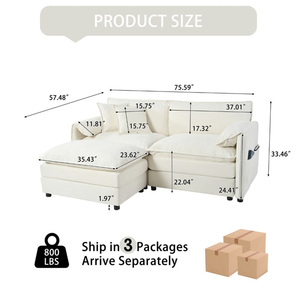 English Elm Old:w3163s00010 Chenille Modular Sectional Sofa with Ottoman Deep Seat Cloud Comfort Living Beige W3163S00052