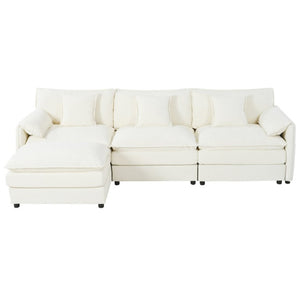 English Elm Modular Cloud Sectional Sofa Deep Seat Chenille L Shaped Couch with Movable Ottoman Beige W3163S00054