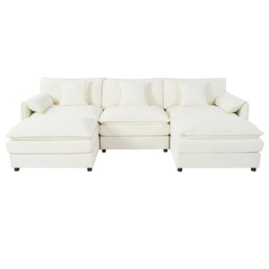 English Elm Modular U Shaped Chenille Sectional with Deep Seats and Two Movable Ottomans Beige W3163S00055