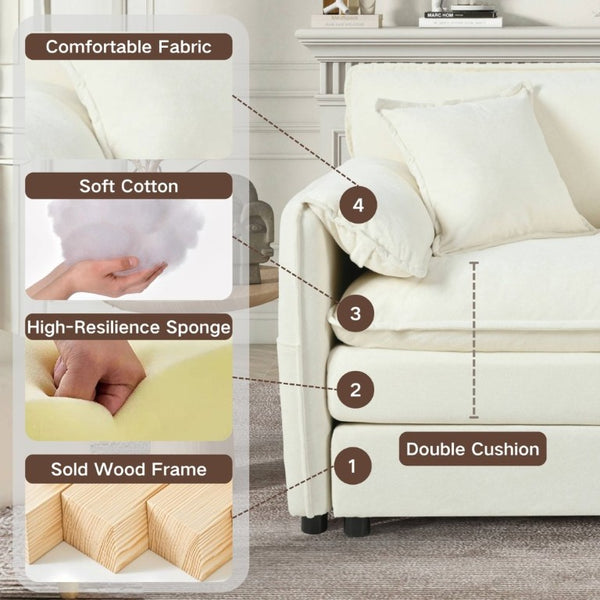 English Elm Modular U Shaped Chenille Sectional with Deep Seats and Two Movable Ottomans Beige W3163S00055