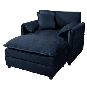 English Elm Oversized Chenille Recliner Chair with Movable Ottoman for Modern Living Spaces Blue W3163S00057