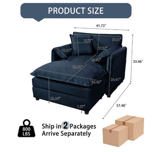 English Elm Oversized Chenille Recliner Chair with Movable Ottoman for Modern Living Spaces Blue W3163S00057