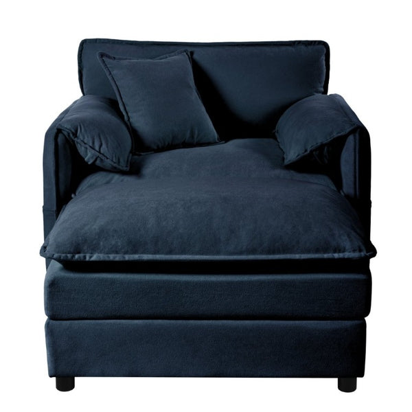 English Elm Oversized Chenille Recliner Chair with Movable Ottoman for Modern Living Spaces Blue W3163S00057