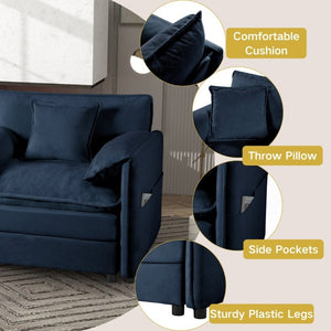 English Elm Oversized Chenille Recliner Chair with Movable Ottoman for Modern Living Spaces Blue W3163S00057