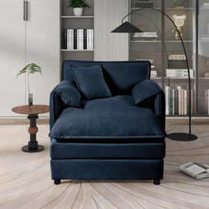 English Elm Oversized Chenille Recliner Chair with Movable Ottoman for Modern Living Spaces Blue W3163S00057