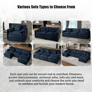 English Elm Oversized Chenille Recliner Chair with Movable Ottoman for Modern Living Spaces Blue W3163S00057
