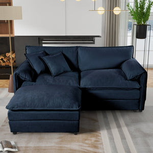 English Elm Old:w3163s00010 Chenille Modular Sectional Sofa with Ottoman Deep Seat Cloud Comfort Living Blue W3163S00058