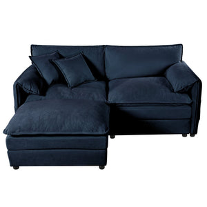 English Elm Old:w3163s00010 Chenille Modular Sectional Sofa with Ottoman Deep Seat Cloud Comfort Living Blue W3163S00058