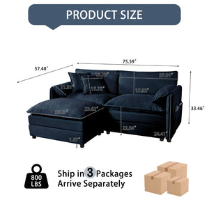 English Elm Old:w3163s00010 Chenille Modular Sectional Sofa with Ottoman Deep Seat Cloud Comfort Living Blue W3163S00058