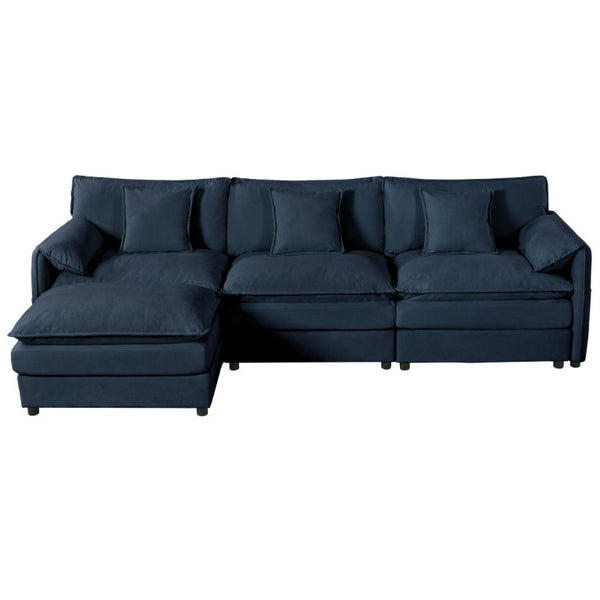 English Elm Modular Cloud Sectional Sofa Deep Seat Chenille L Shaped Couch with Movable Ottoman Blue W3163S00060