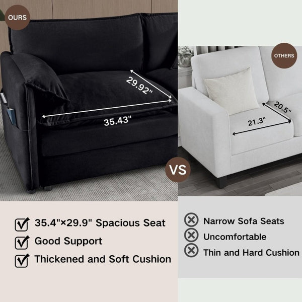 English Elm Oversized Chenille Recliner Chair with Movable Ottoman for Modern Living Spaces Black W3163S00063