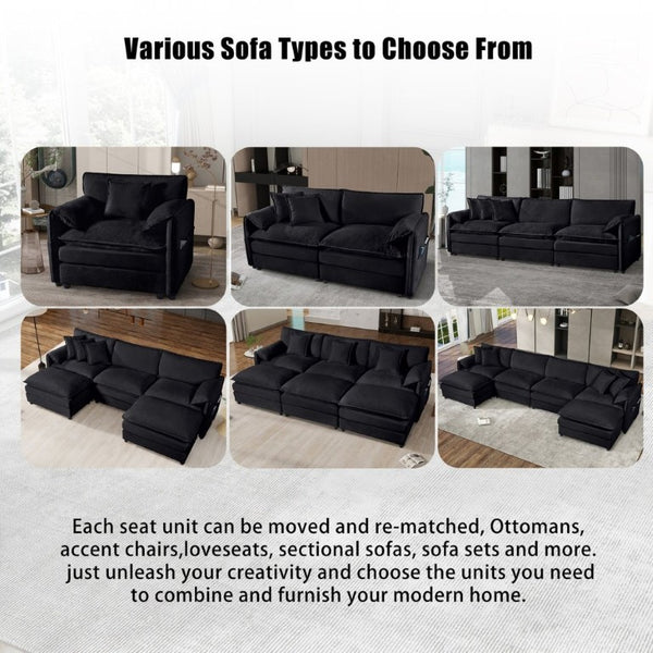 English Elm Oversized Chenille Recliner Chair with Movable Ottoman for Modern Living Spaces Black W3163S00063