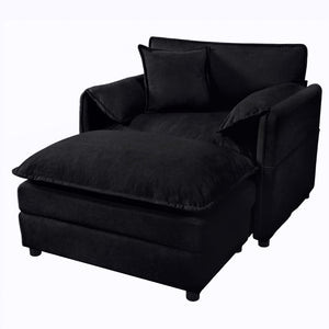 English Elm Oversized Chenille Recliner Chair with Movable Ottoman for Modern Living Spaces Black W3163S00063