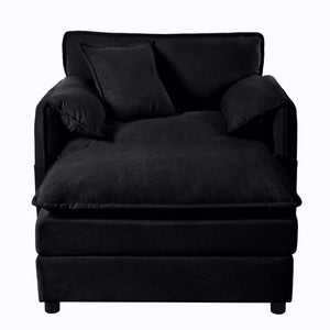 English Elm Oversized Chenille Recliner Chair with Movable Ottoman for Modern Living Spaces Black W3163S00063