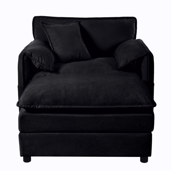 English Elm Oversized Chenille Recliner Chair with Movable Ottoman for Modern Living Spaces Black W3163S00063
