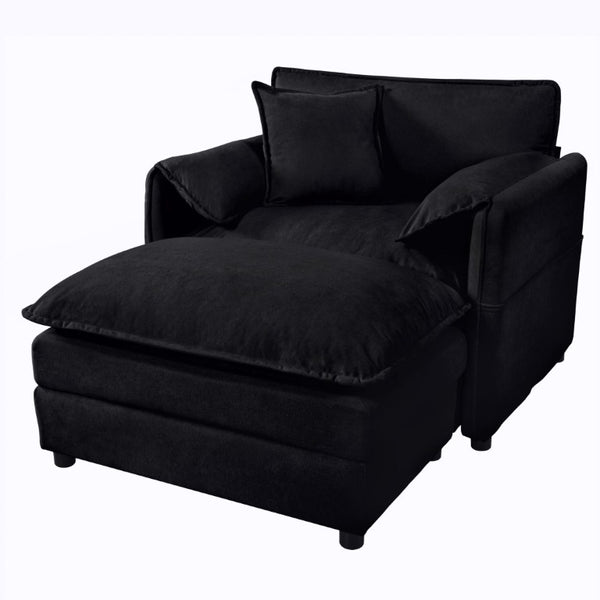English Elm Oversized Chenille Recliner Chair with Movable Ottoman for Modern Living Spaces Black W3163S00063
