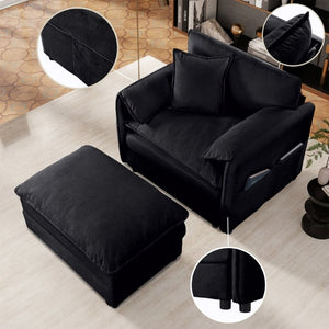 English Elm Oversized Chenille Recliner Chair with Movable Ottoman for Modern Living Spaces Black W3163S00063