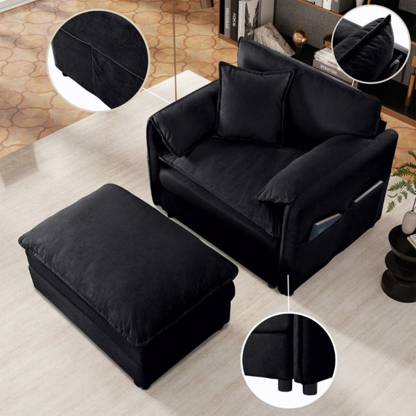 English Elm Oversized Chenille Recliner Chair with Movable Ottoman for Modern Living Spaces Black W3163S00063