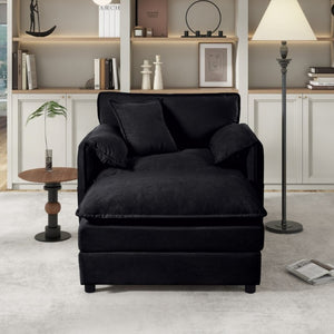 English Elm Oversized Chenille Recliner Chair with Movable Ottoman for Modern Living Spaces Black W3163S00063