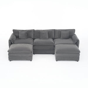 English Elm Modular U Shaped Chenille Sectional with Deep Seats and Two Movable Ottomans Grey W3163S00073