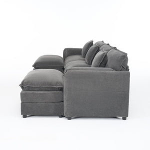 English Elm Modular U Shaped Chenille Sectional with Deep Seats and Two Movable Ottomans Grey W3163S00073