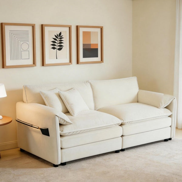 English Elm Old:w3163s00004 Modular Chenille Loveseat with Deep Cushioned Seat for Modern Living Spaces Beige W3163S00075