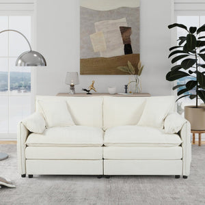 English Elm Old:w3163s00004 Modular Chenille Loveseat with Deep Cushioned Seat for Modern Living Spaces Beige W3163S00075