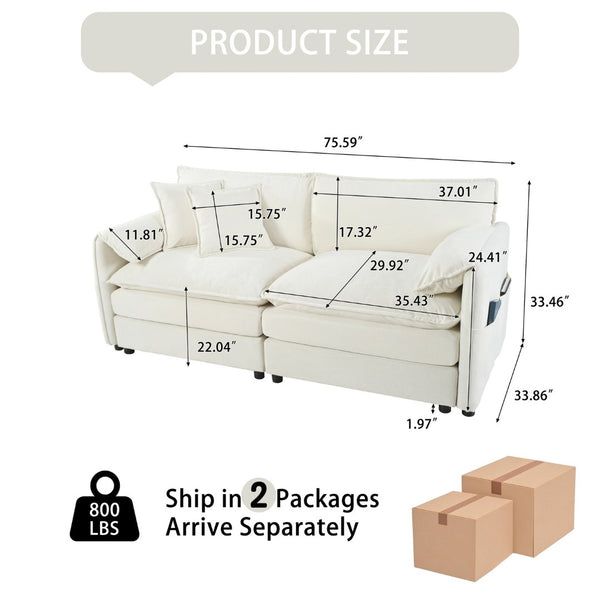 English Elm Old:w3163s00004 Modular Chenille Loveseat with Deep Cushioned Seat for Modern Living Spaces Beige W3163S00075