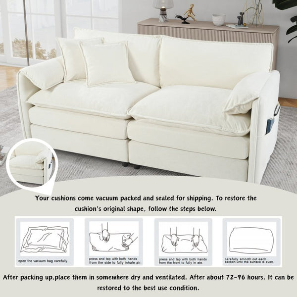 English Elm Old:w3163s00004 Modular Chenille Loveseat with Deep Cushioned Seat for Modern Living Spaces Beige W3163S00075