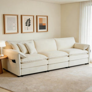 English Elm Oversized Modular Cloud Sectional Sofa in Plush Chenille for Living Room Lounging Beige W3163S00076
