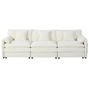 English Elm Oversized Modular Cloud Sectional Sofa in Plush Chenille for Living Room Lounging Beige W3163S00076