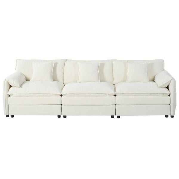 English Elm Oversized Modular Cloud Sectional Sofa in Plush Chenille for Living Room Lounging Beige W3163S00076