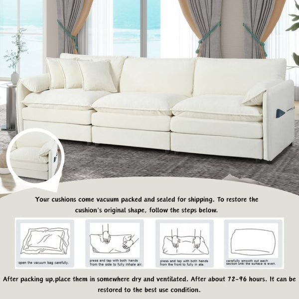 English Elm Oversized Modular Cloud Sectional Sofa in Plush Chenille for Living Room Lounging Beige W3163S00076