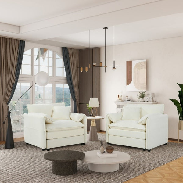 English Elm Oversized Chenille Accent Chairs Set of Two with Deep Foam Seat for Modern Living Rooms Beige W3163S00077