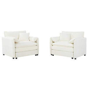 English Elm Oversized Chenille Accent Chairs Set of Two with Deep Foam Seat for Modern Living Rooms Beige W3163S00077