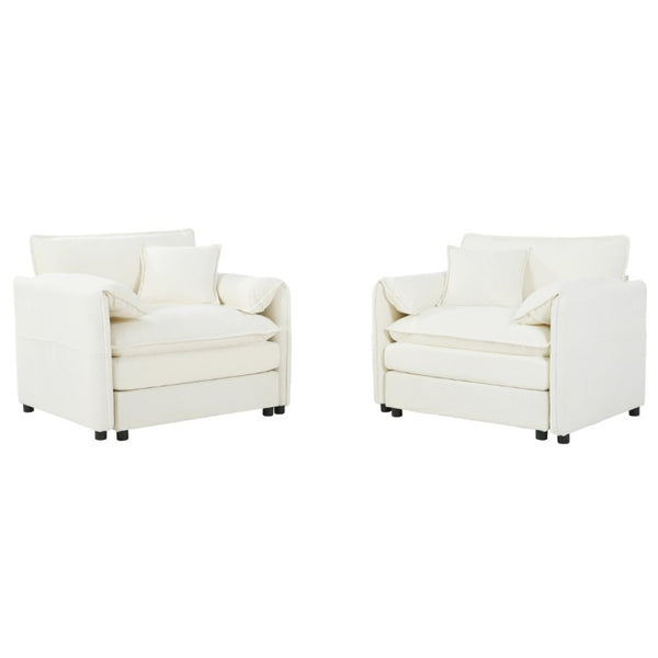 English Elm Oversized Chenille Accent Chairs Set of Two with Deep Foam Seat for Modern Living Rooms Beige W3163S00077