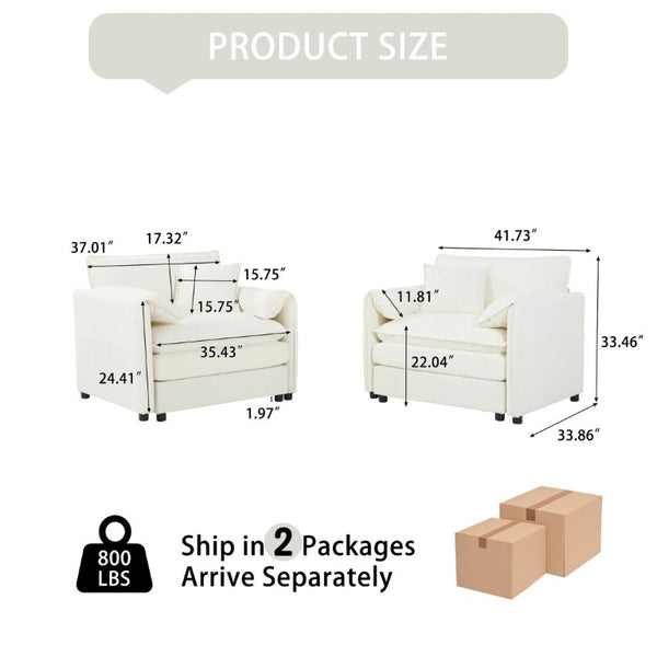 English Elm Oversized Chenille Accent Chairs Set of Two with Deep Foam Seat for Modern Living Rooms Beige W3163S00077