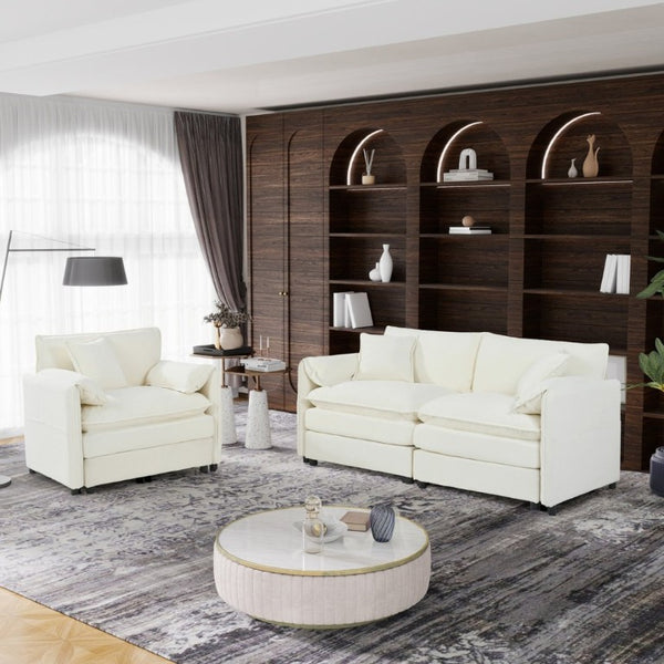 English Elm Luxury Chenille Cloud Loveseat and Armchair Set Deep Seat Modern Living Room Duo Beige W3163S00078