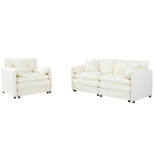 English Elm Luxury Chenille Cloud Loveseat and Armchair Set Deep Seat Modern Living Room Duo Beige W3163S00078
