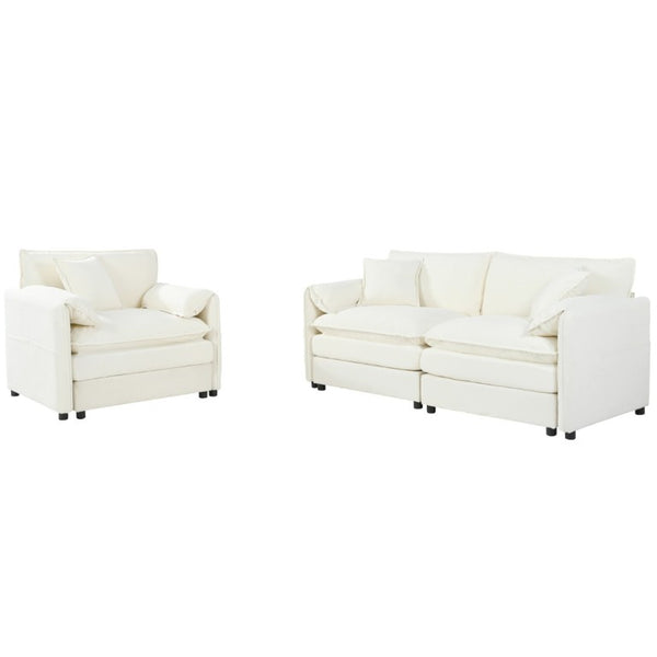 English Elm Luxury Chenille Cloud Loveseat and Armchair Set Deep Seat Modern Living Room Duo Beige W3163S00078