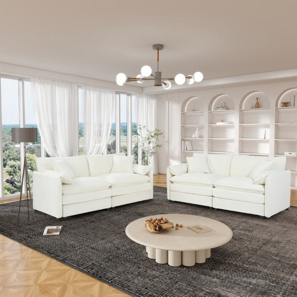 English Elm Oversized Chenille Cloud Loveseat Set Modular Deep Seat Sofa for Living Room Beige W3163S00079