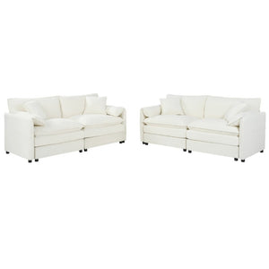 English Elm Oversized Chenille Cloud Loveseat Set Modular Deep Seat Sofa for Living Room Beige W3163S00079